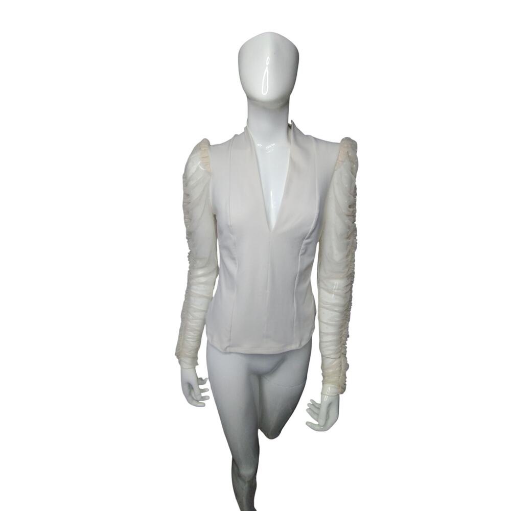 Intimately Free People Women's Creme V-Neck Mesh Sleeve Whimsical Top size Small